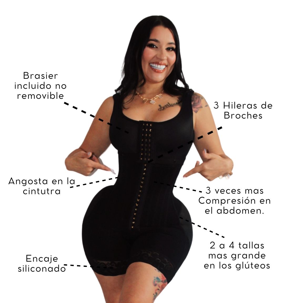 Faja Idia 7012 Post Operatoria 3ra Etapa con 15 varillas 2 tallas más grande en los glúteos Zipper en la zona intima y realce en los glúteos