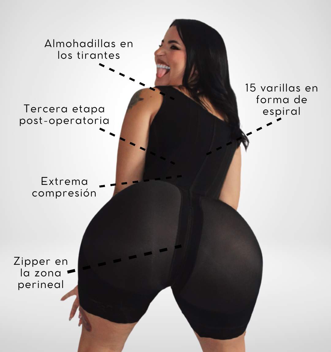 Faja Sara 7001 Post Operatoria 3ra Etapa 4 tallas más grande en los glúteos y zipper en la zona intima